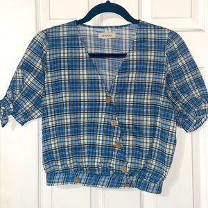 3 FOR $20 Vintage blue checkered blouse | small